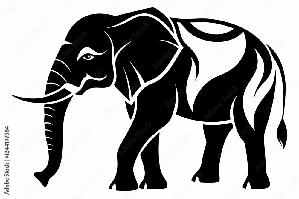 Fototapeta premium elephant silhouette line art vector illustration with a white background