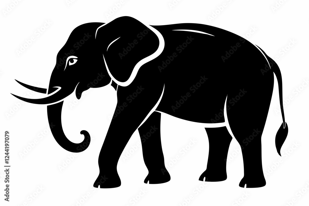 Obraz premium elephant silhouette line art vector illustration with a white background