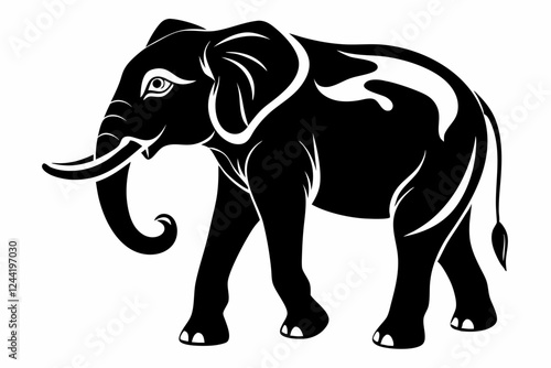 elephant silhouette line art vector illustration with a white background