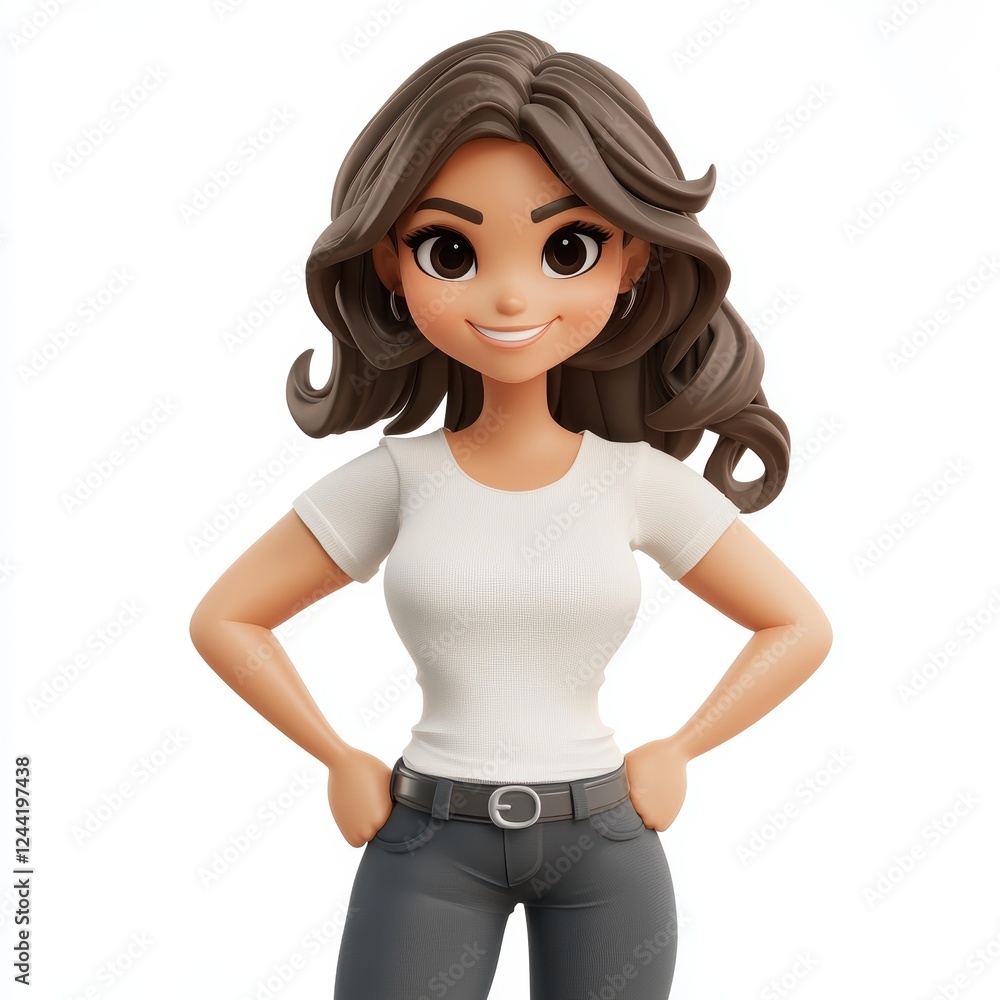 Proud woman with a confident smirk and hands on hips, isolated on white background Proud woman with a confident smirk and hands on hips, isolated on white background