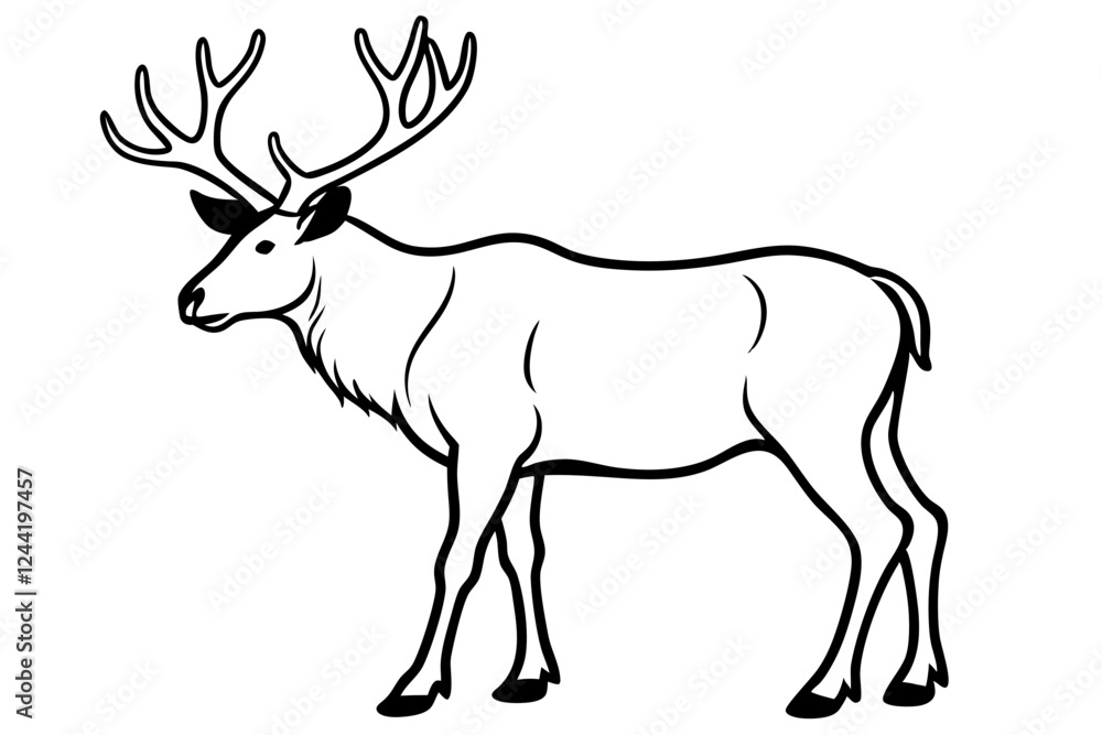 Fototapeta premium elk silhouette line art vector illustration with a white background