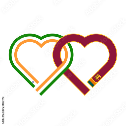 heart shaped ribbon of india and sri lanka flags intertwined. vector illustration isolated on white background