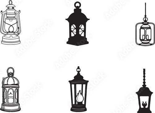 set of 6 lantern icon vector 