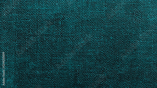 Turquoise coloured textured background with woven thread weave pattern, burlap