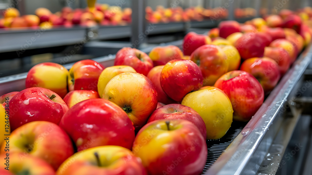 Harvesting fresh apples at a processing facility food production indoor close-up view agriculture efficiency Harvesting fresh apples at a processing facility food production indoor close-up view agriculture efficiency