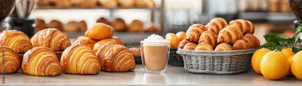 custom made wallpaper toronto digitalDelicious croissants and coffee display bakery food photography warm atmosphere close-up culinary indulgence