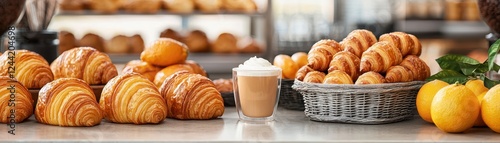 Wallpaper Mural Delicious croissants and coffee display bakery food photography warm atmosphere close-up culinary indulgence Torontodigital.ca