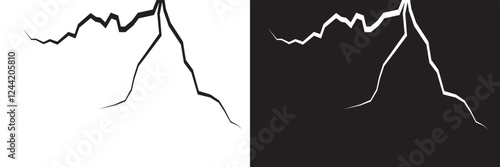 Surface crack and fissure in ground, concrete, crevices from disaster top view.   Broken ground, wall, glass pattern effect. isolated on white and black background. vector illustration. EPS 10