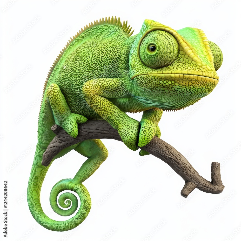 vibrant green chameleon changing color, isolated on white vibrant green chameleon changing color, isolated on white