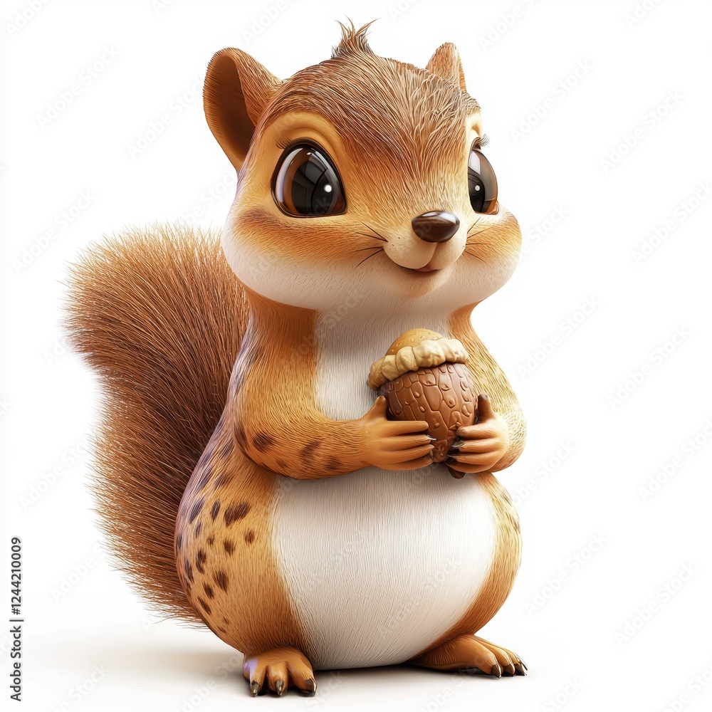 Naklejka premium Tiny squirrel holding an acorn, isolated on white background