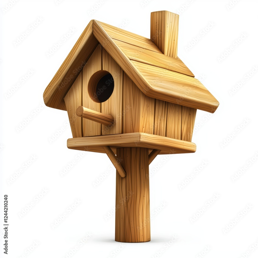 wooden birdhouse on a post, isolated on white wooden birdhouse on a post, isolated on white