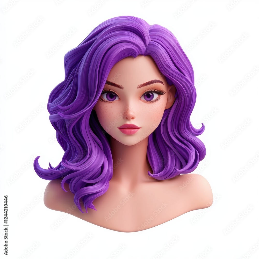 Trendy young woman with dyed purple hair and a cool expression, isolated on white background Trendy young woman with dyed purple hair and a cool expression, isolated on white background