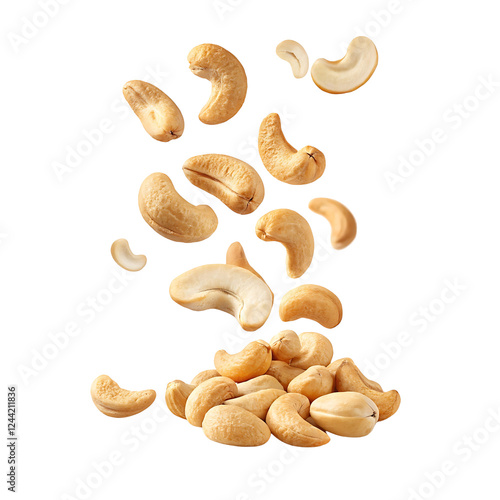 Falling cashew nuts with transparent background