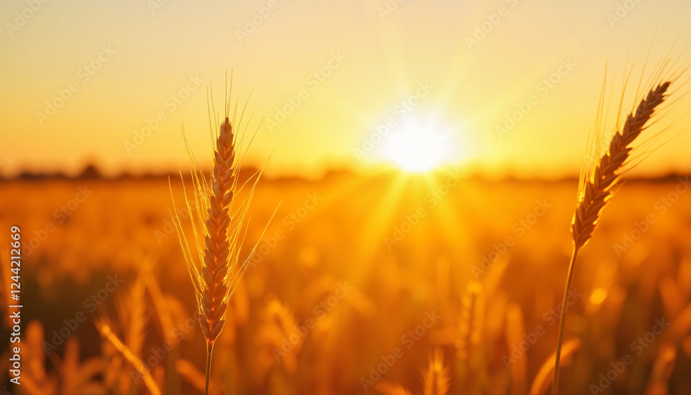 Fototapeta premium Golden wheat field swaying in the wind at sunset, symbolizing abundance, Palm Sunday