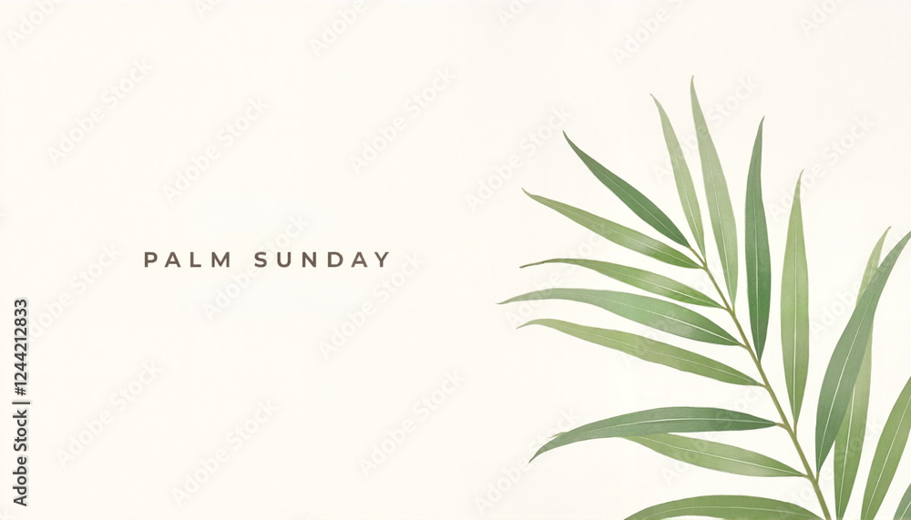 Obraz premium Elegant Palm Sunday card featuring a delicate palm leaf, heartfelt blessings