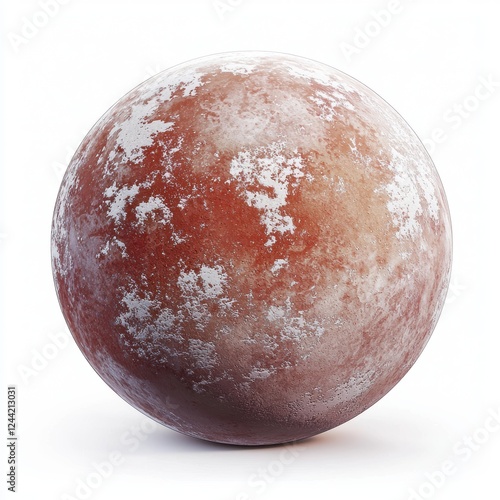 of Makemake, a reddish dwarf planet in the Kuiper Belt, with an icy, methane-covered surface on a white background photo