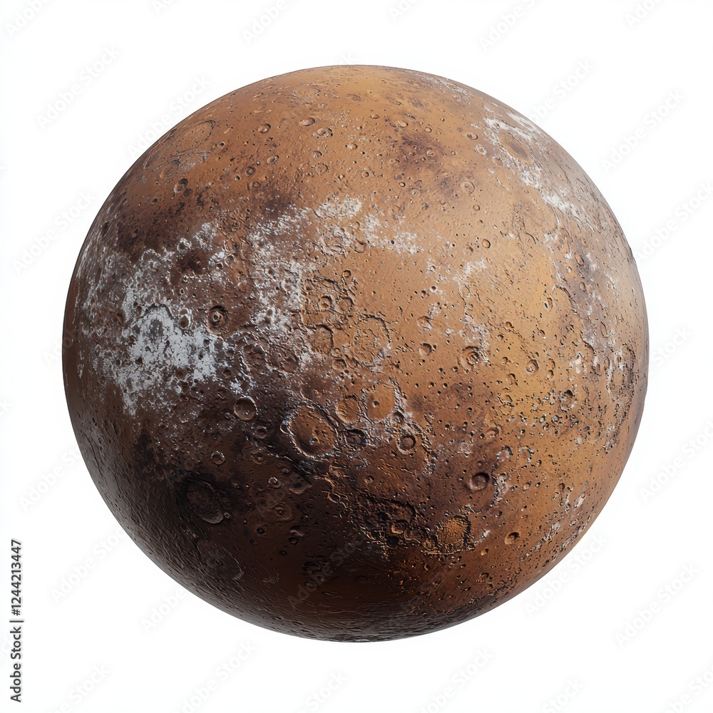of Pluto, the dwarf planet with an icy surface, isolated on a white background of Pluto, the dwarf planet with an icy surface, isolated on a white background