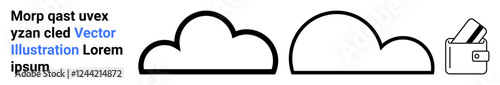 Two cloud icons next to a wallet symbol with a card inside. Ideal for financial savings, cloud storage, internet security, digital wallet, tech services, online banking, and data management. Landing