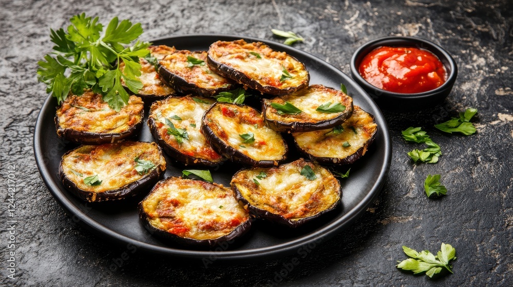 Scrumptious Baked Eggplant Rounds with Melted Cheese and Herbs - A Culinary Delight