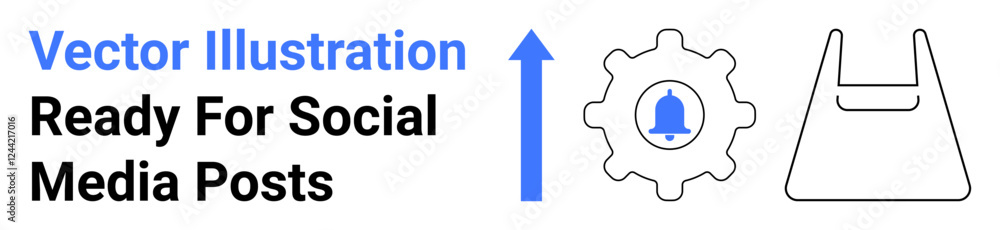 Notification gear, upward arrow, and shopping bag represent growth, settings, and ecommerce. Ideal for marketing, workflow, organization, updates online shopping business strategy flat landing Notification gear, upward arrow, and shopping bag represent growth, settings, and ecommerce. Ideal for marketing, workflow, organization, updates online shopping business strategy flat landing