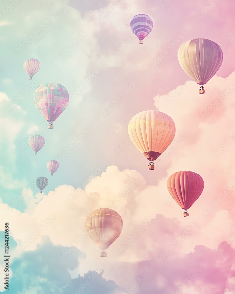 Obraz premium Colorful hot air balloons in pastel sky.
