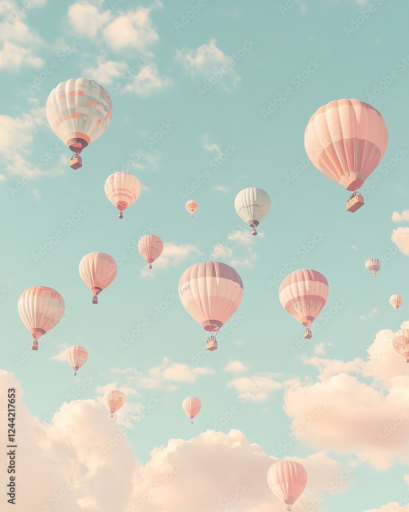 Naklejka premium Colorful hot air balloons in a clear sky.