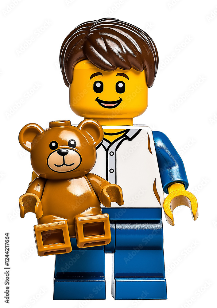 Naklejka premium Lego figure kid with teddy bear