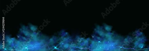 Powerful electrical current energy. Flash of lightning in a magic frame. Neon discharge in smoke effect.