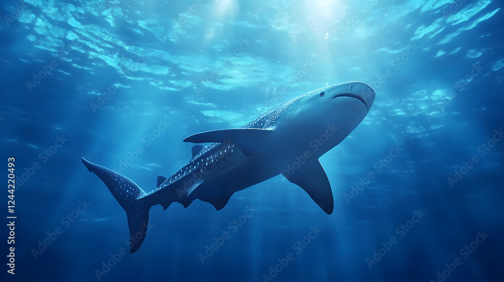 Obraz premium Giant Shark Powerfully Navigating the Ocean Depths 