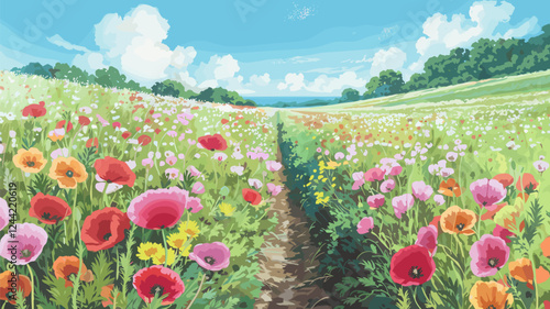 Wildflower Field with Poppies Illustration