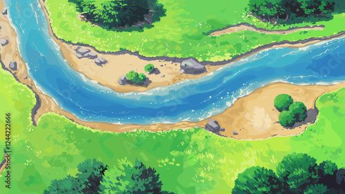 River Landscape Top View Illustration