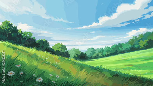 Green Meadow Landscape Illustration