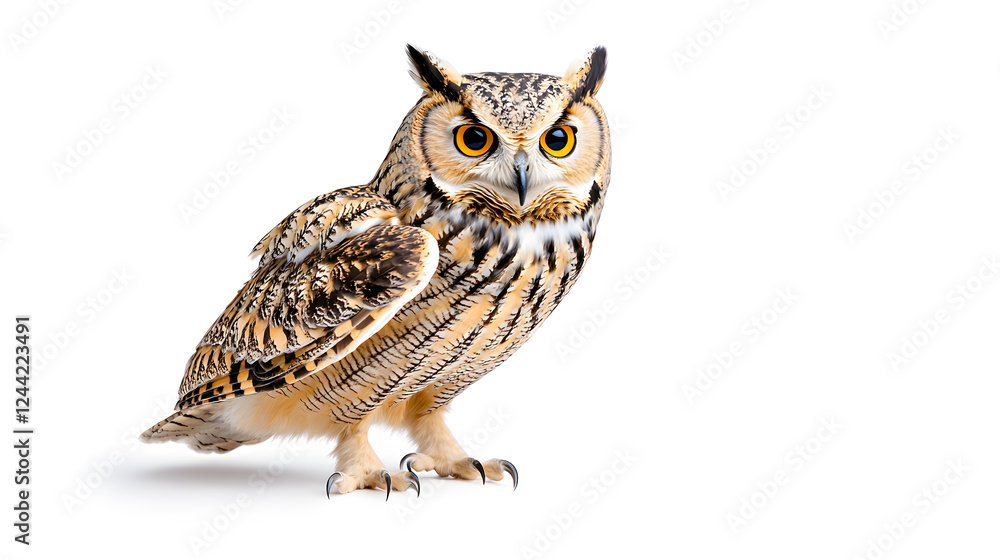 Obraz premium Owl is sitting isolated on white background 