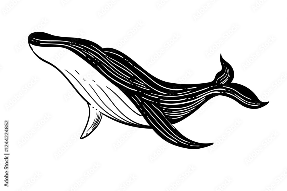 Elegant Black and White Humpback Whale Line Art Illustration in Vector Hand Drawn Style Elegant Black and White Humpback Whale Line Art Illustration in Vector Hand Drawn Style