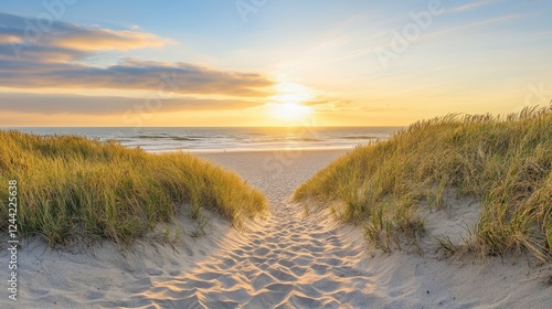 Serene Sunset Beach Scene: A Pathway to Tranquility