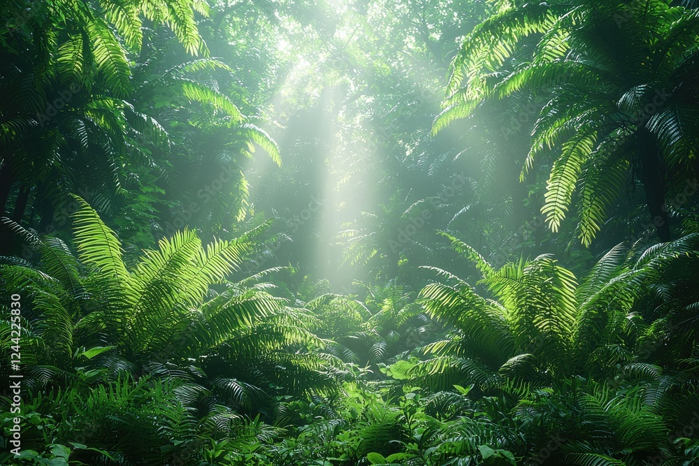 Lush Tropical Rainforest Sunlight Through Canopy Lush Tropical Rainforest Sunlight Through Canopy