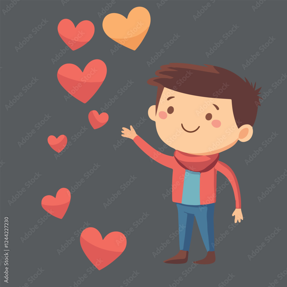 boy with hearts flat design boy with hearts flat design