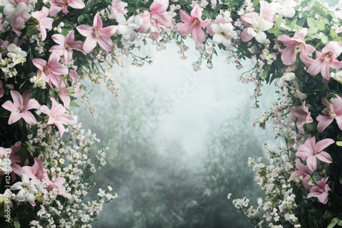 Wallpaper Mural Floral arch of pink and white flowers in misty garden setting Torontodigital.ca