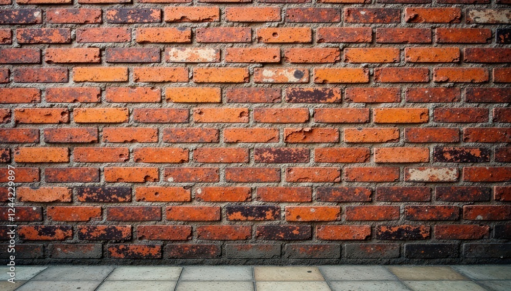 Fototapeta premium Weathered brick wall, aged texture, stone foundation, pattern, old