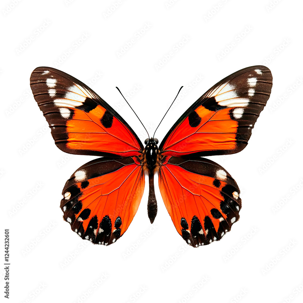 A vibrant butterfly, symbolizing transformation and springs arrival on White Background A vibrant butterfly, symbolizing transformation and springs arrival on White Background