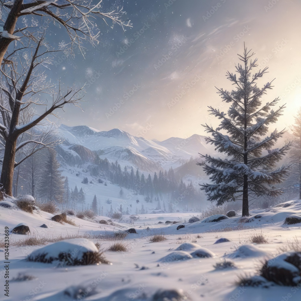 Snowflakes gently falling from the sky in a winter landscape, winter weather, serene landscape, peaceful sky Snowflakes gently falling from the sky in a winter landscape, winter weather, serene landscape, peaceful sky