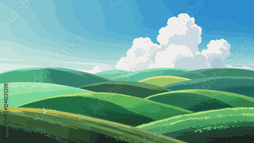 Rolling Green Hills Landscape Vector Illustration