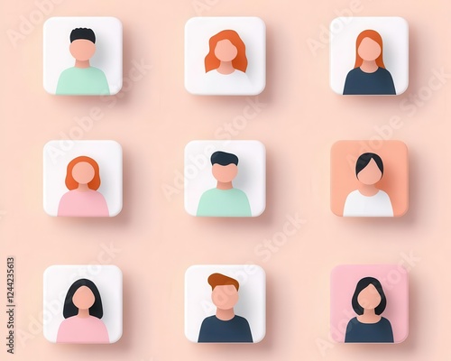 Gig economy representation with floating profile cards of freelancers, solid peach background