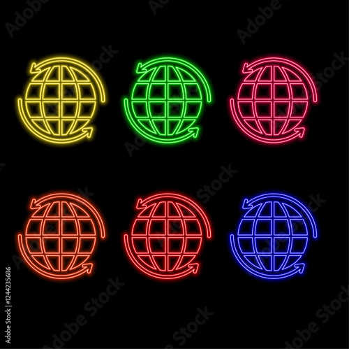 Vector collection of neon map pins on the wall background.