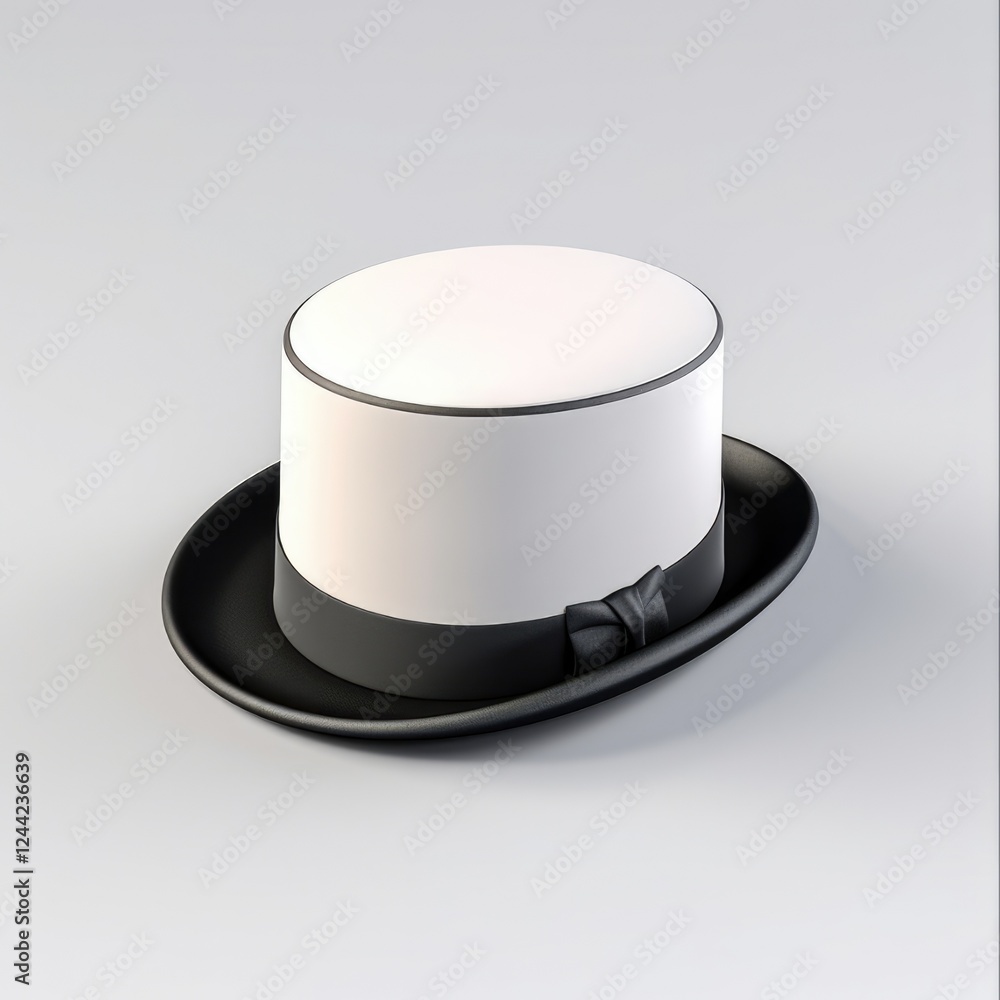 Aristocratic Three-Dimensional Artifact: White Top Hat with Classic Black Shiny Band for Ball or Costume Cover Aristocratic Three-Dimensional Artifact: White Top Hat with Classic Black Shiny Band for Ball or Costume Cover