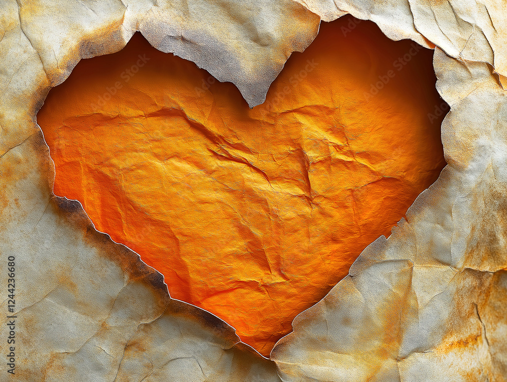 Fototapeta premium Heart cutout detail on a piece of parchment paper