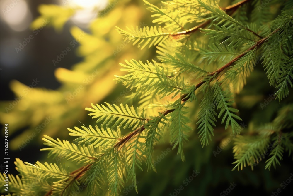 Backlit Cedar Leaves in High-Coloured Autumn Hues: Close-Up of Thuja or Cedar Leaf on Yellow and Green Background Backlit Cedar Leaves in High-Coloured Autumn Hues: Close-Up of Thuja or Cedar Leaf on Yellow and Green Background