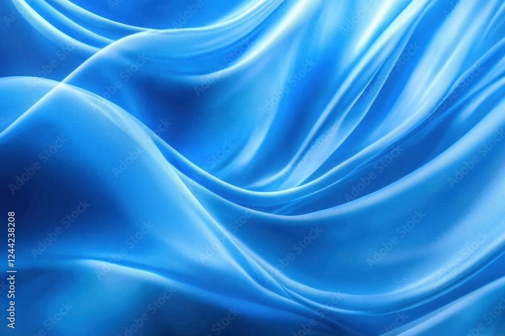 Fototapeta premium Blue fabric flowing in the wind creating abstract shapes on a blue background.