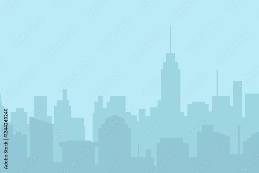 Naklejka premium City skyline vector illustration. Landscape in flat style. City silhouette. Cityscape backgrounds. Daytime city skyline.