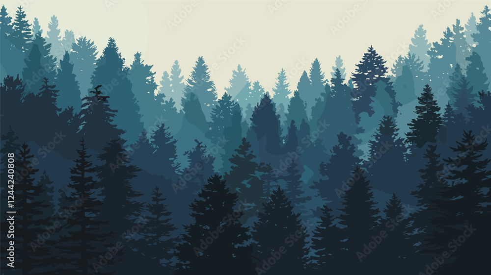 Obraz premium Layered Coniferous Forest Silhouette